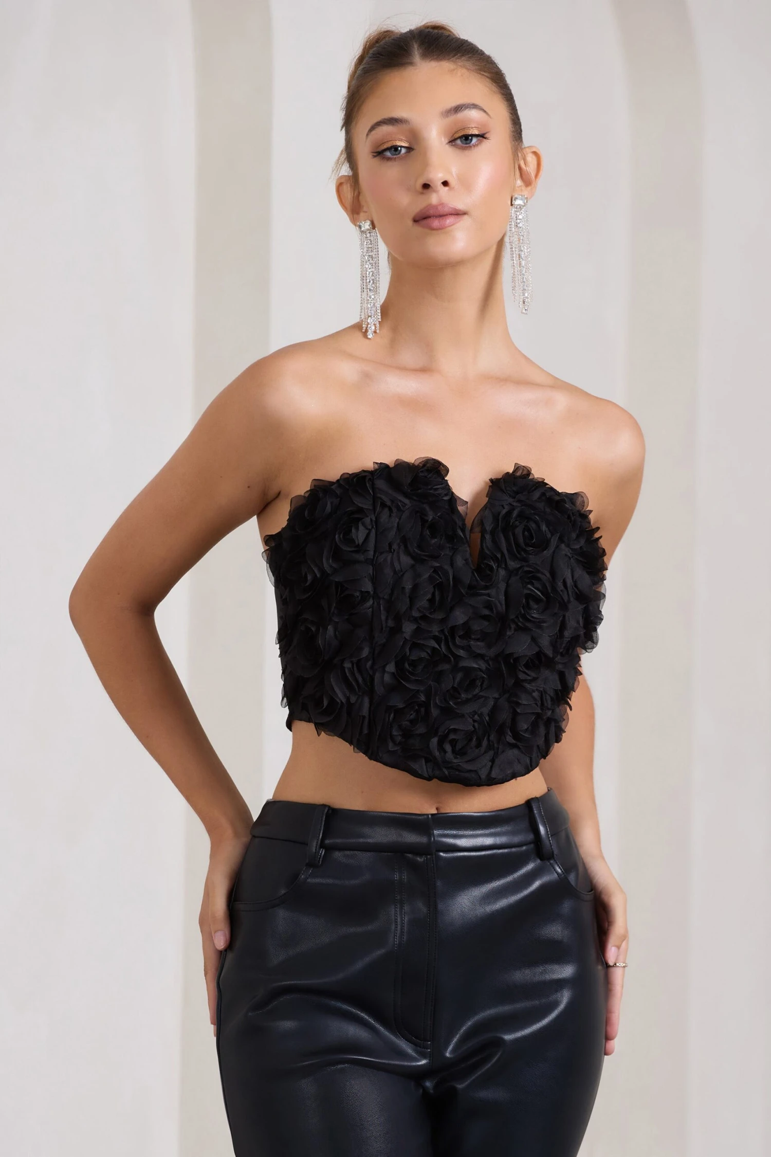 Alicia | Black Floral Mesh Strapless Corset Top - Image 4