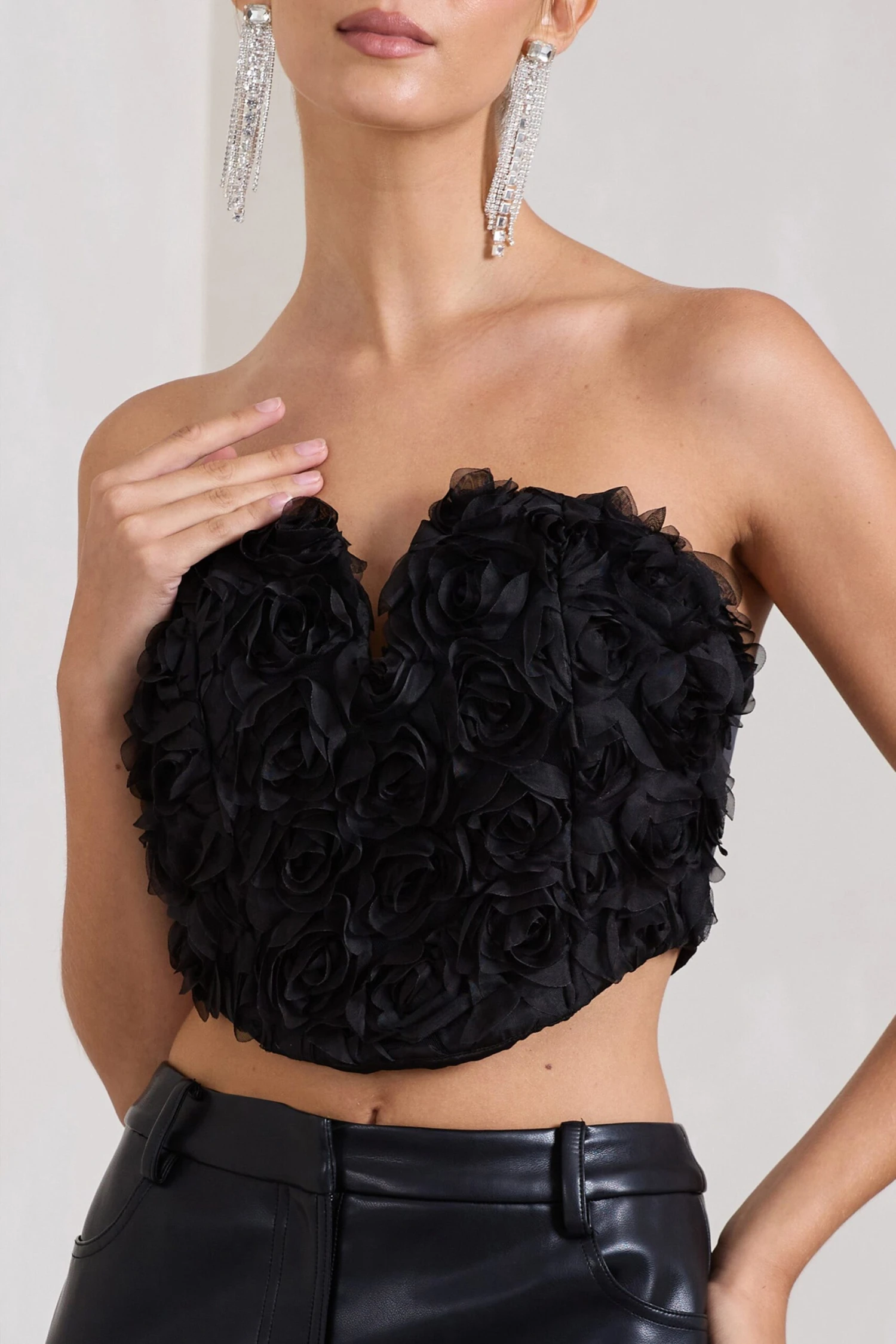 Alicia | Black Floral Mesh Strapless Corset Top - Image 3