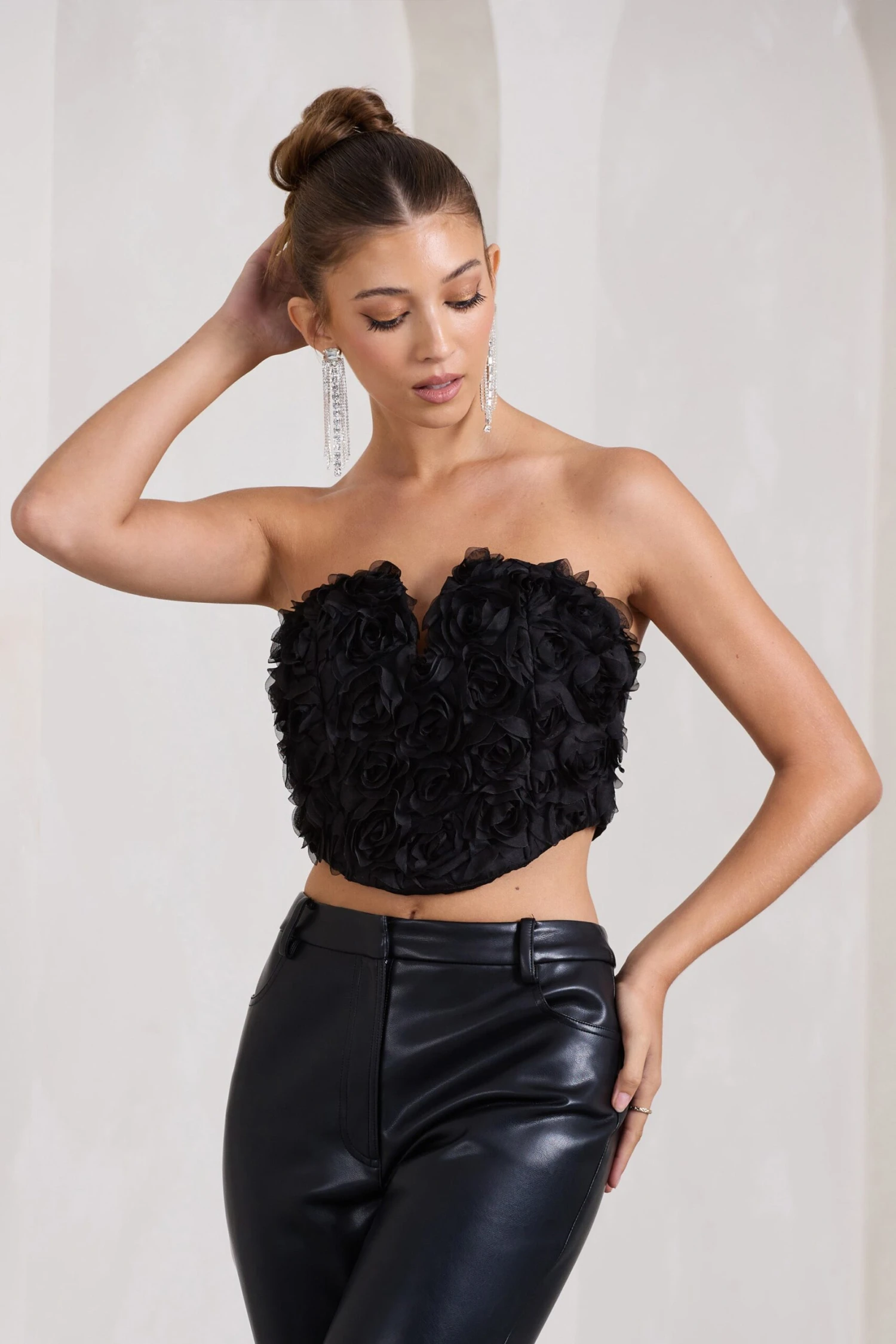 Alicia | Black Floral Mesh Strapless Corset Top - Image 5