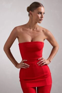 Rylee | Red Bandage Strapless Longline Top