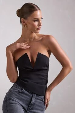 Valerie | Black V Plunge Wrap Detail Corset Top