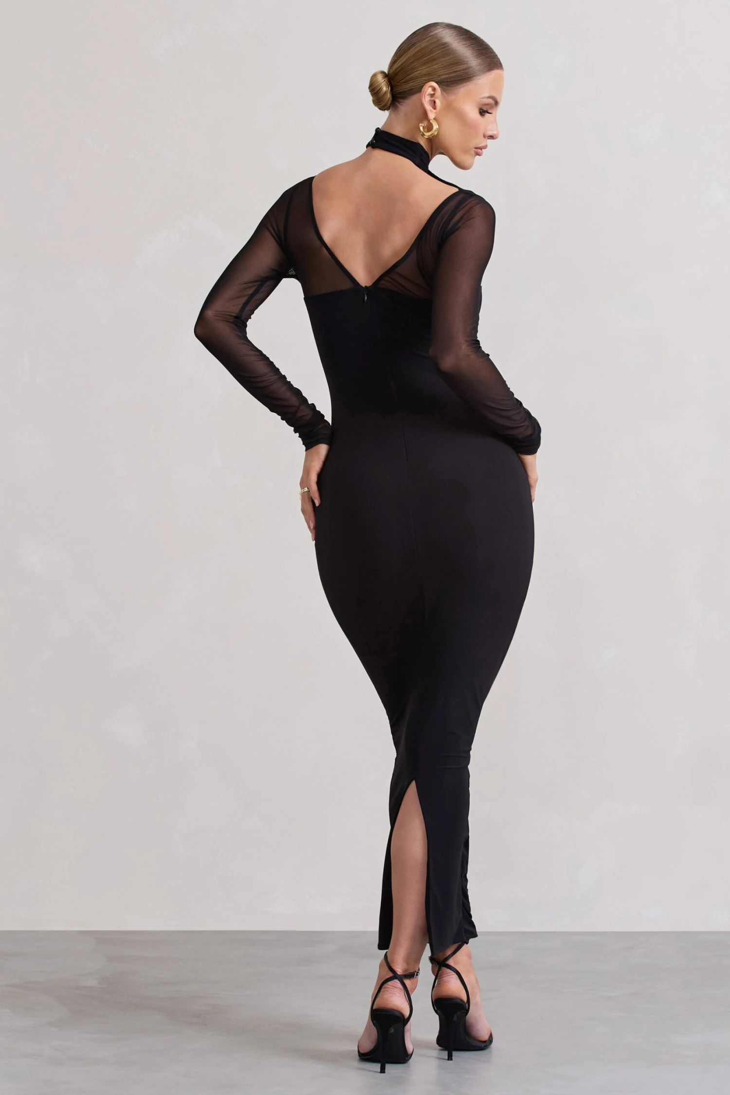 Under Wraps | Black Ruched Cut Out Long-Sleeve Midi Dress - Image 2