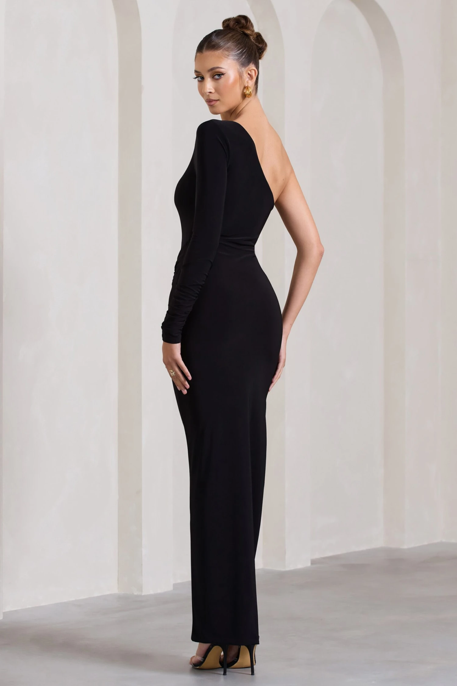 Mallory | Black Asymmetric Split Maxi Dress - Image 2