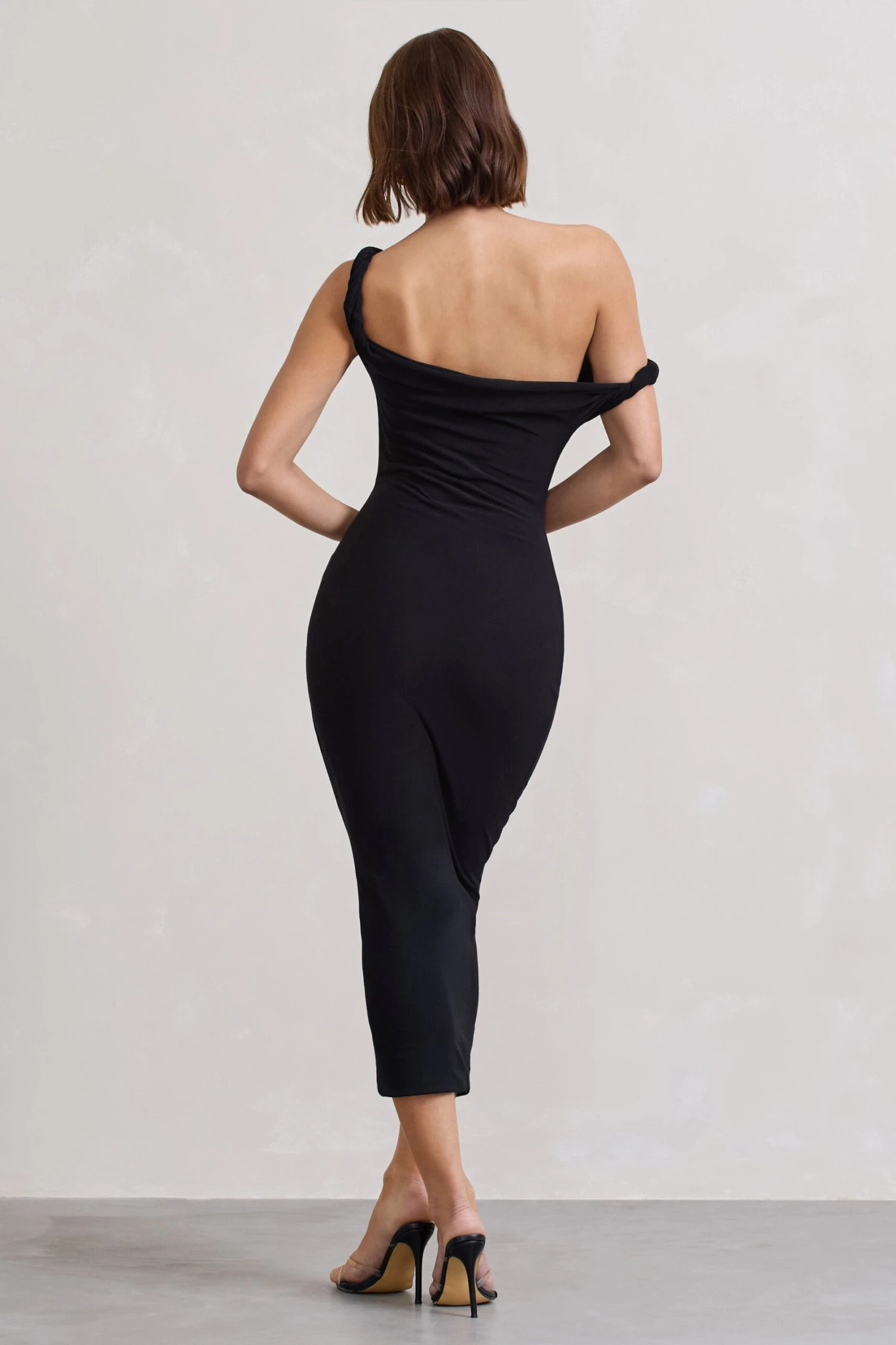 Salome | Black Twisted Asymmetric Midi Dress - Image 2