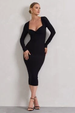 Sammy | Black Bodycon Sweetheart Midi Dress