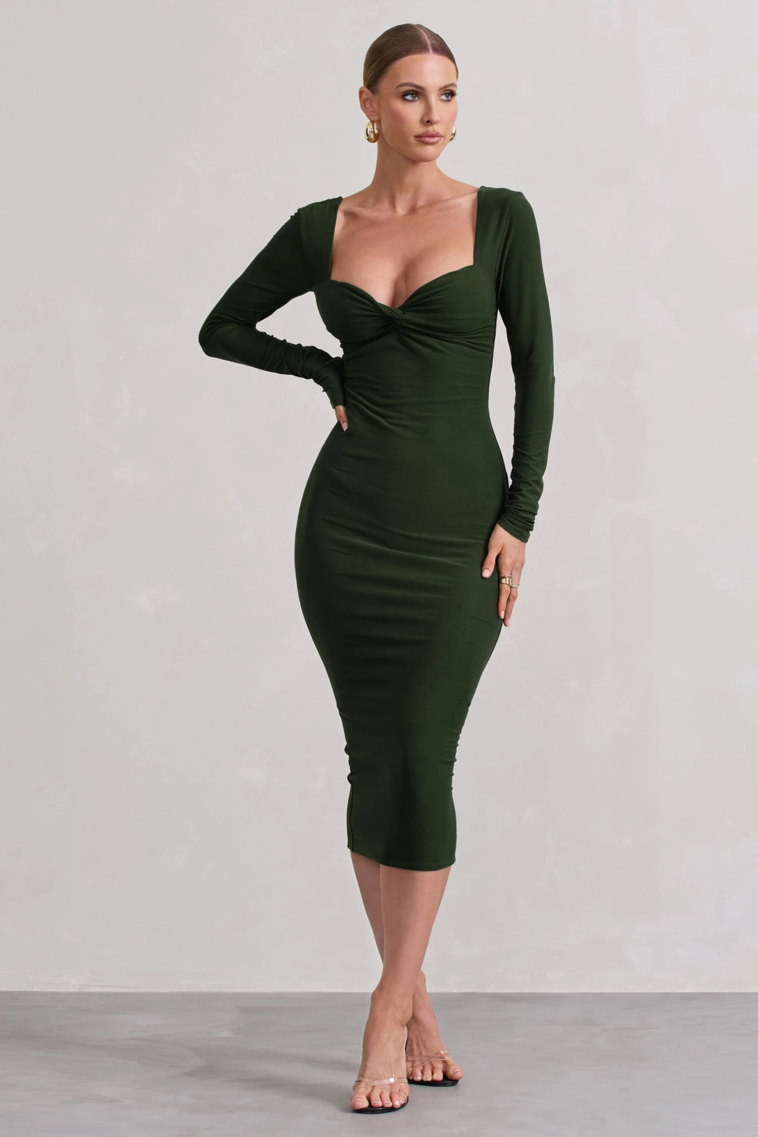 Sammy | Dark Green Bodycon Sweetheart Midi Dress - Image 4