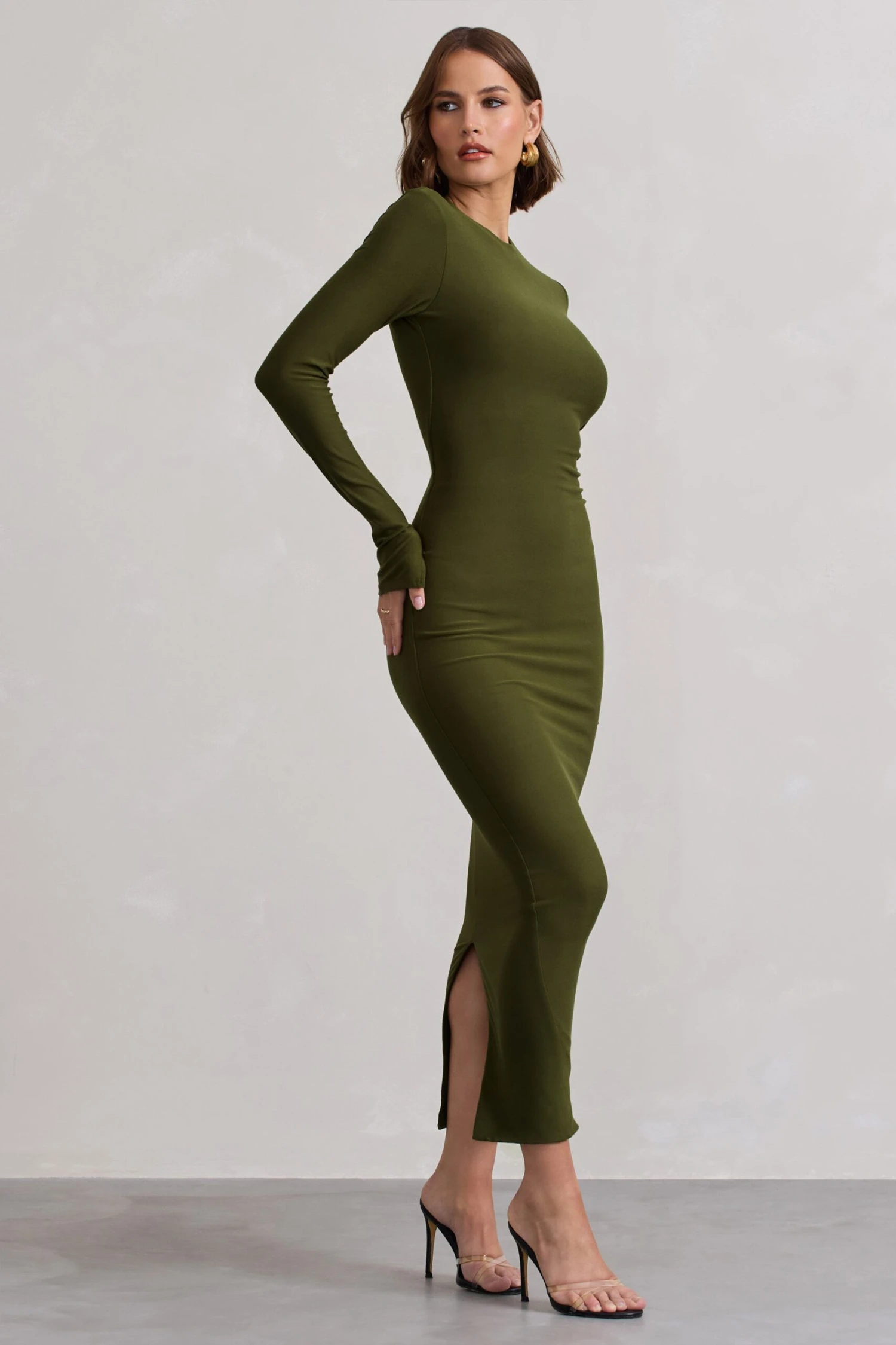 Wonder | Moss Green Bodycon Long-Sleeve Maxi Dress - Image 4