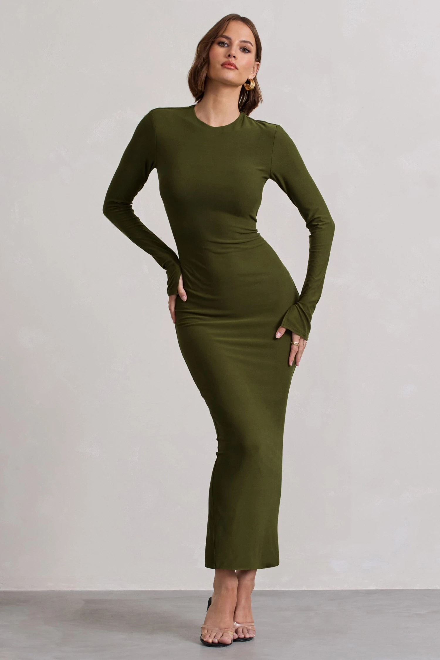 Wonder | Moss Green Bodycon Long-Sleeve Maxi Dress - Image 5