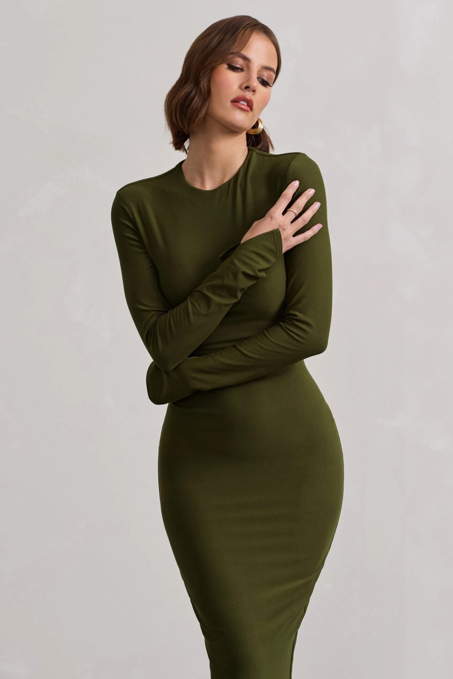Wonder | Moss Green Bodycon Long-Sleeve Maxi Dress - Image 3