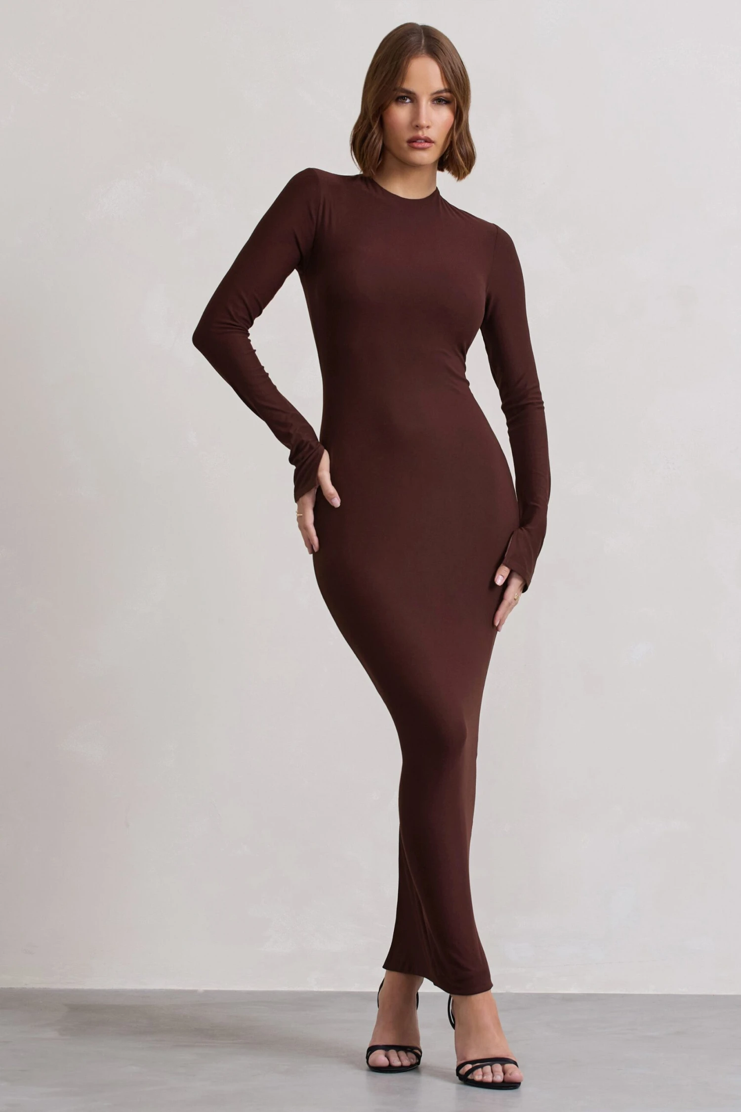 Wonder | Chocolate Brown Bodycon Long-Sleeve Maxi Dress - Image 5
