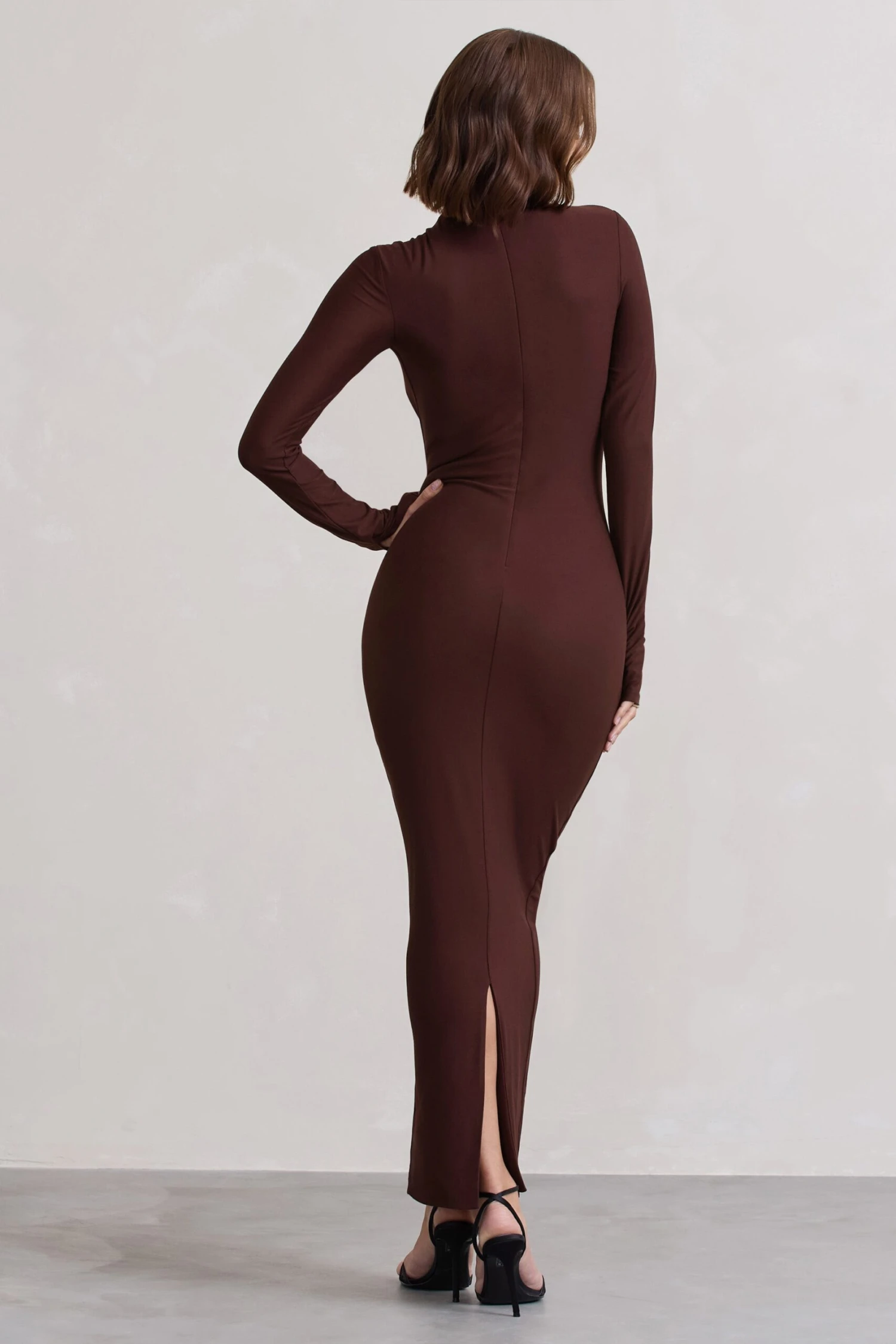 Wonder | Chocolate Brown Bodycon Long-Sleeve Maxi Dress - Image 2