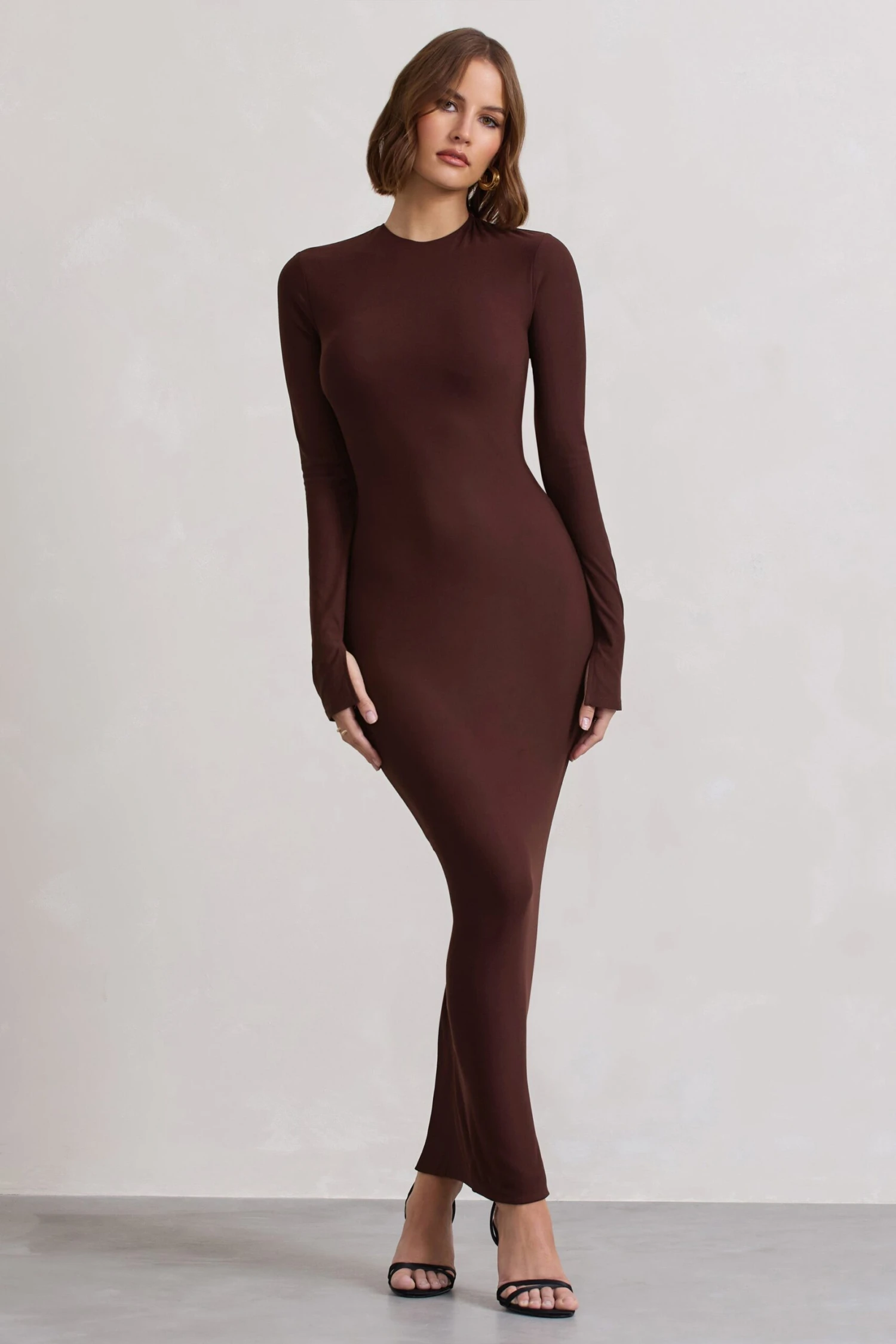 Wonder | Chocolate Brown Bodycon Long-Sleeve Maxi Dress - Image 4