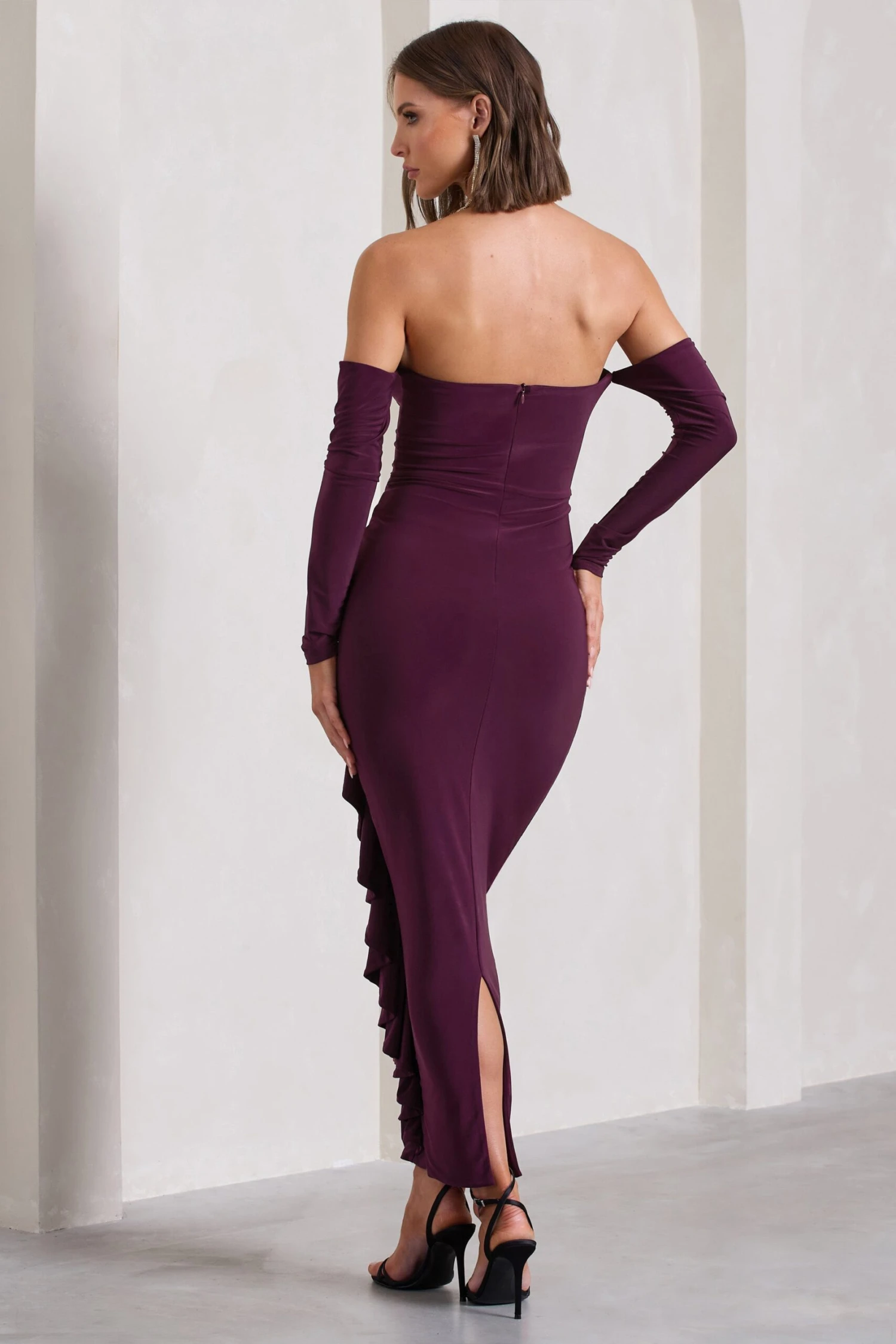 Montana | Plum Bardot Ruffle Maxi Dress - Image 2