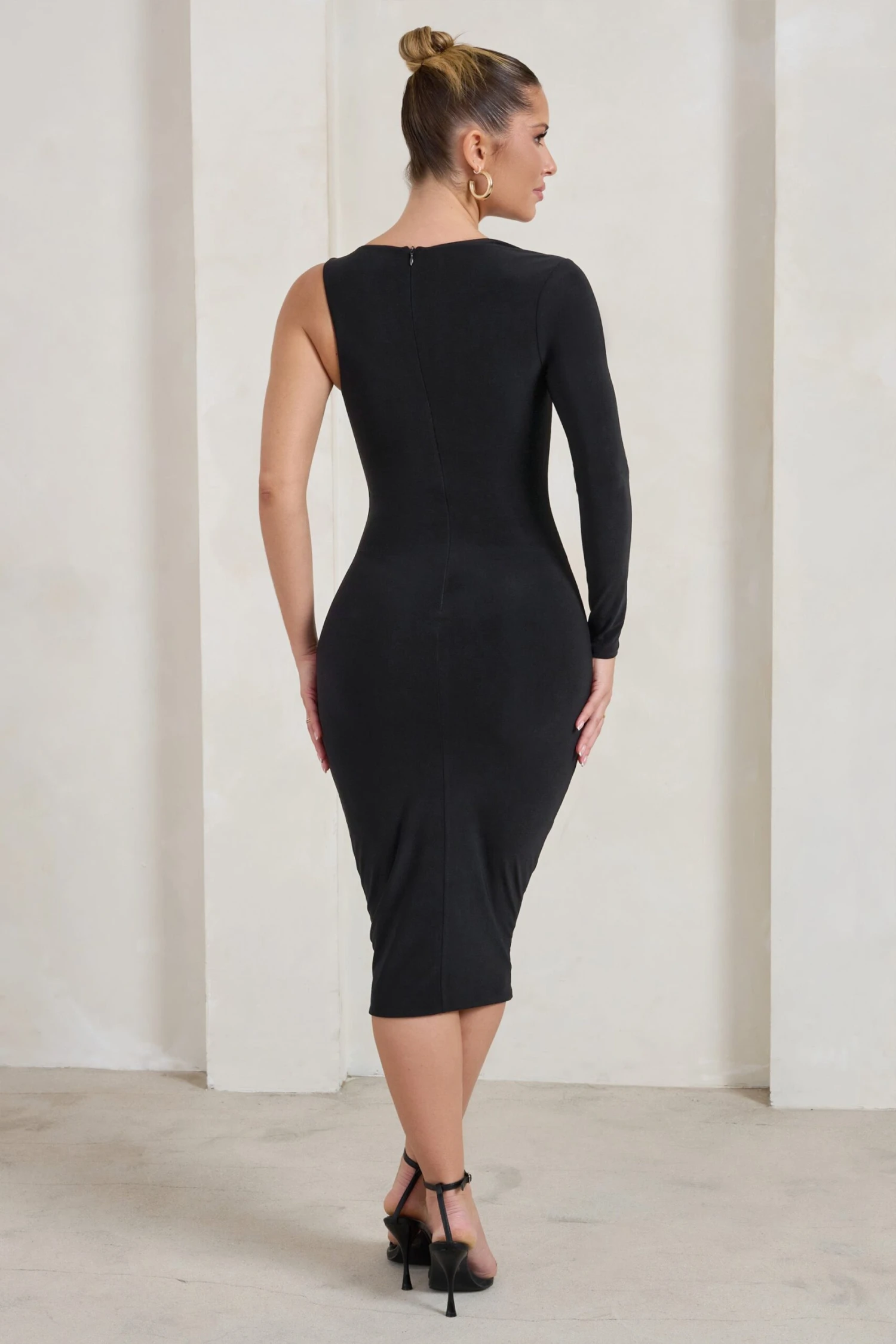 Refine | Black One Shoulder Midi Dress - Image 5