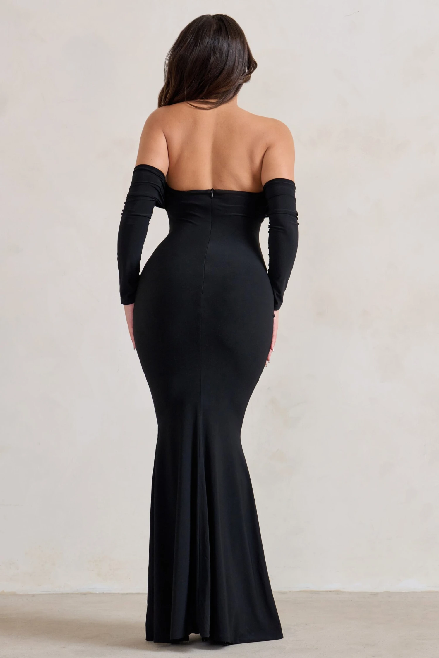 Midnight | Black Draped Long Sleeve Maxi Dress - Image 2