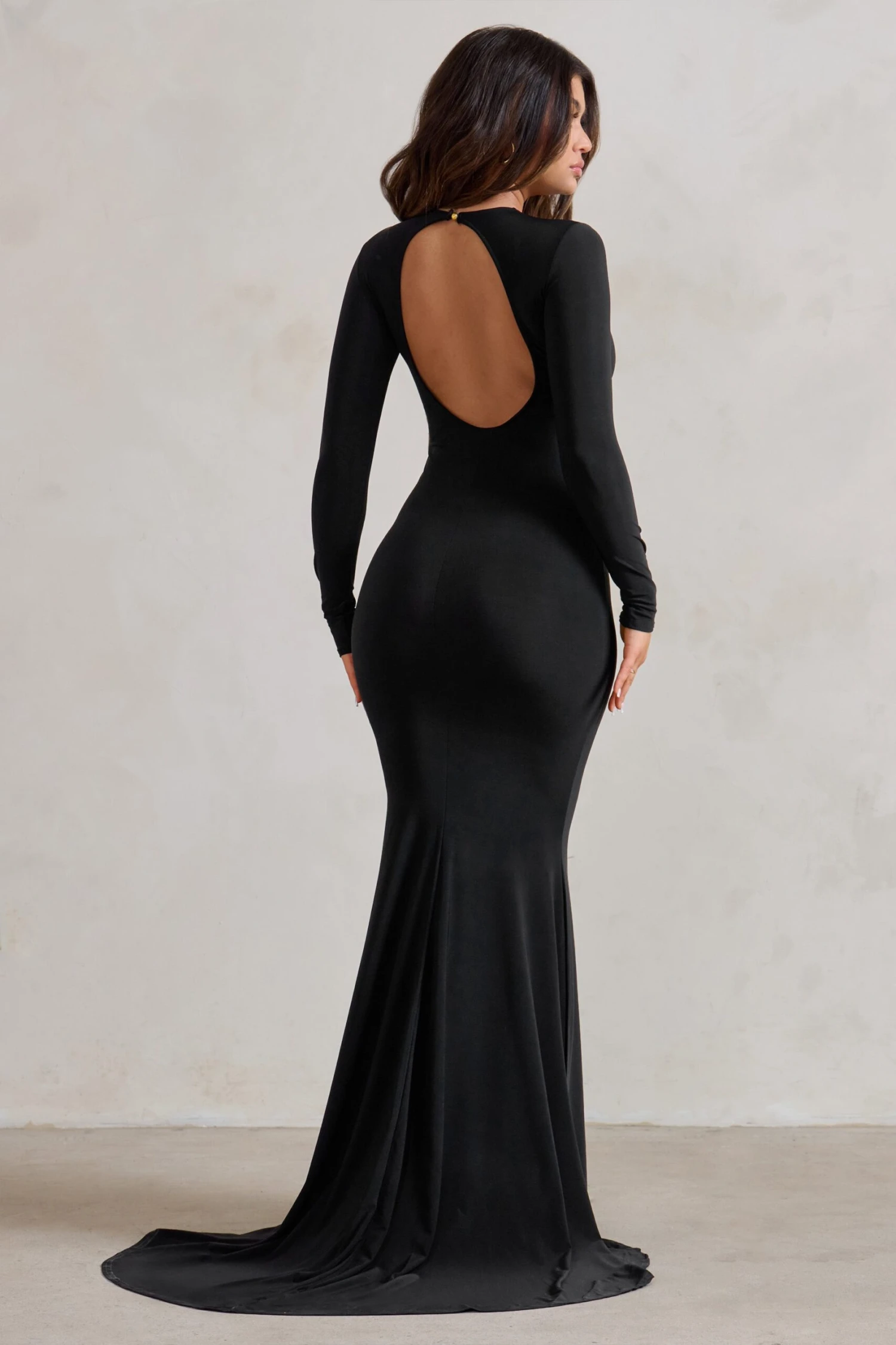 One Step Ahead | Black Long Sleeve Backless Fishtail Maxi Dress - Image 2