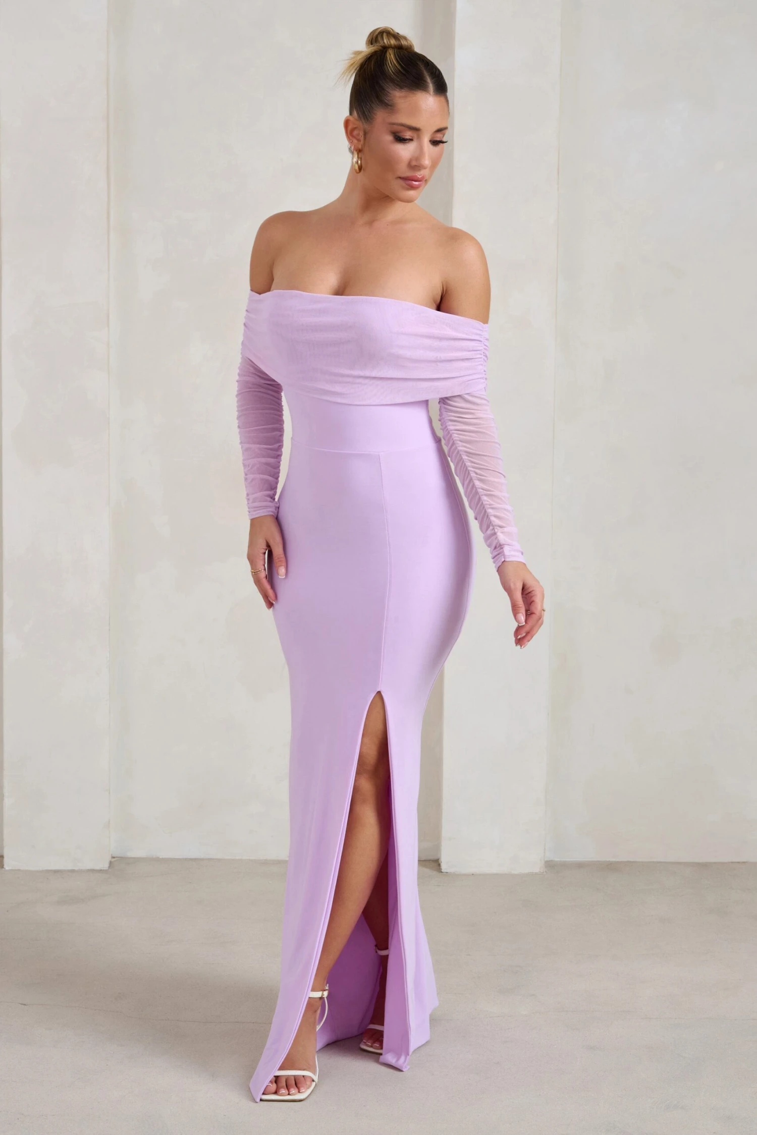 On Your Mind | Lilac Mesh Long Sleeve Maxi Dress - Image 4