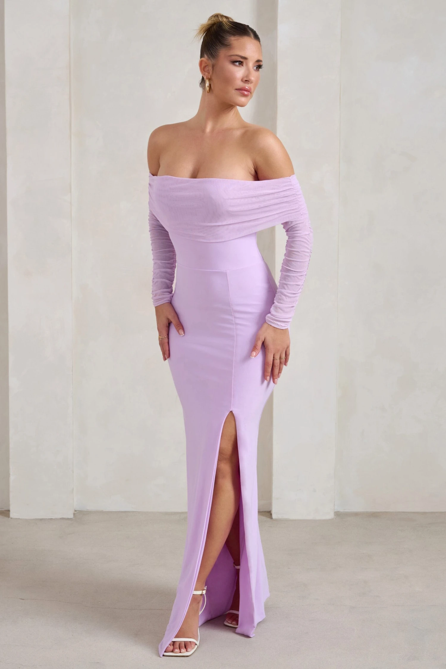 On Your Mind | Lilac Mesh Long Sleeve Maxi Dress - Image 5