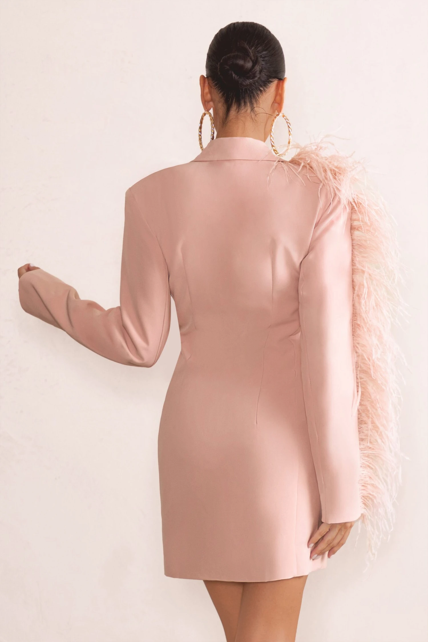 One In A Million | Pink Blazer Mini Dress With Feather Trim - Image 2