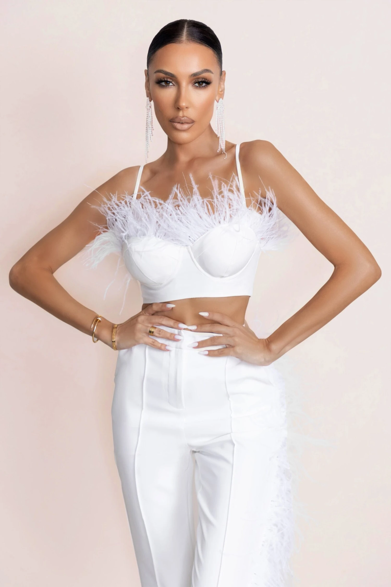 Prestige | White Bralette With Feather Trim - Image 4
