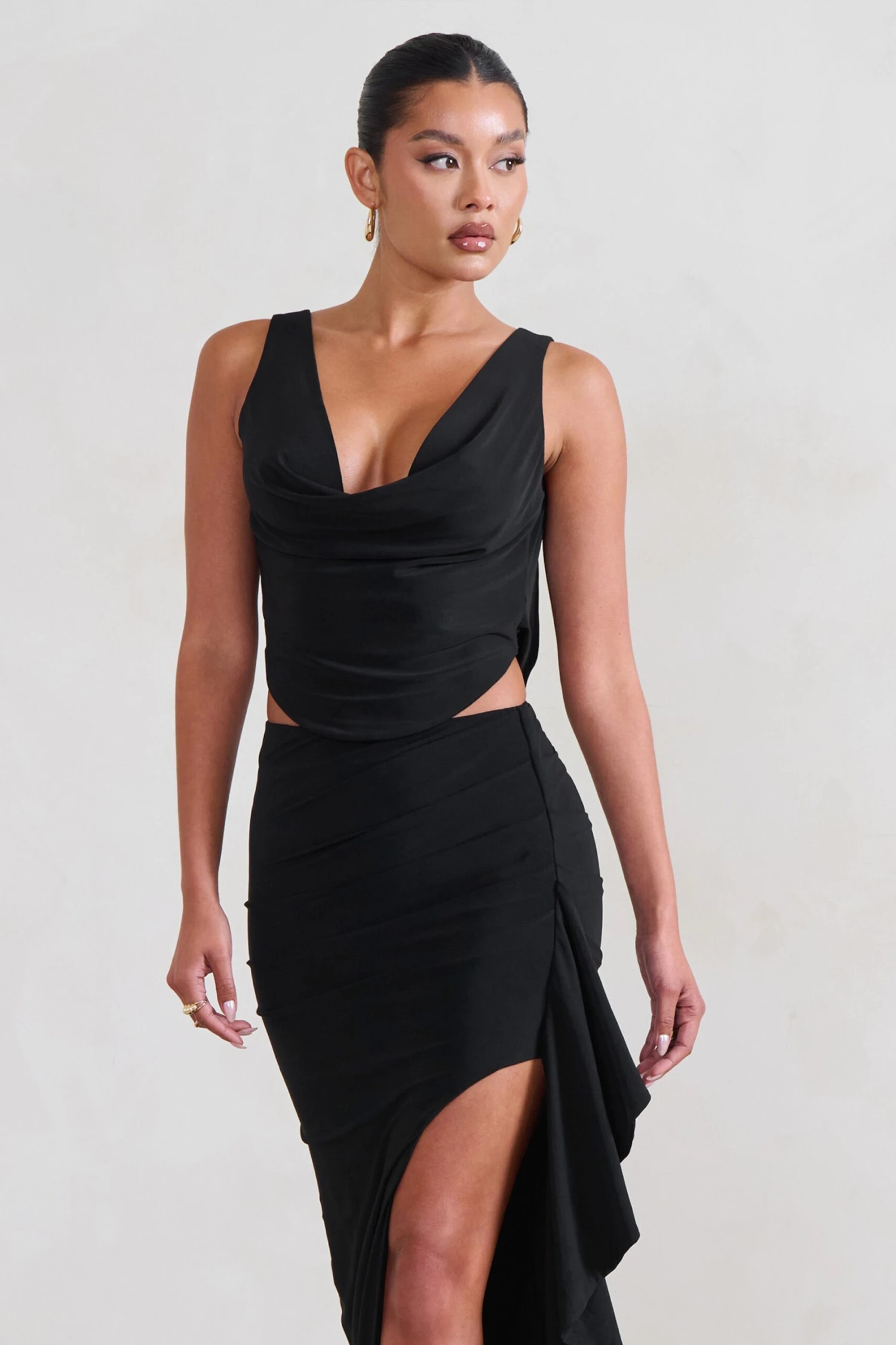 Femme Classique | Black Cowl Crop Top - Image 5
