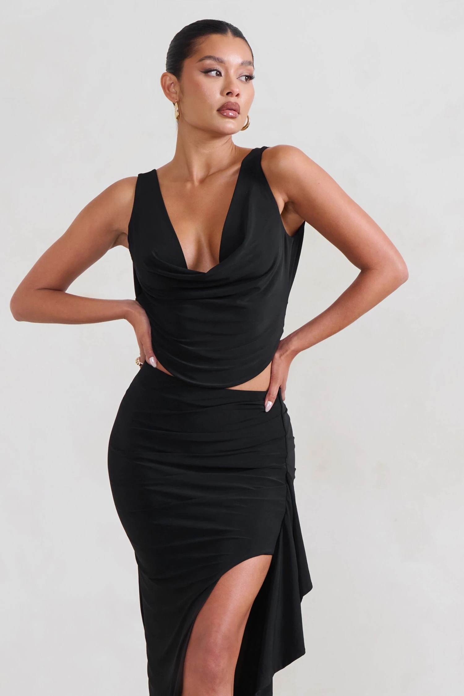 Femme Classique | Black Cowl Crop Top - Image 4