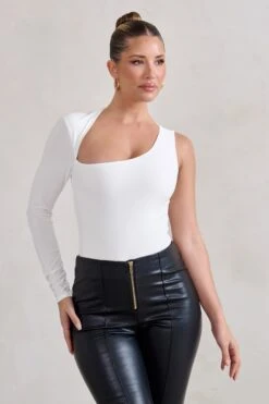 Chrissie | White Asymmetric Cut Out Bodysuit