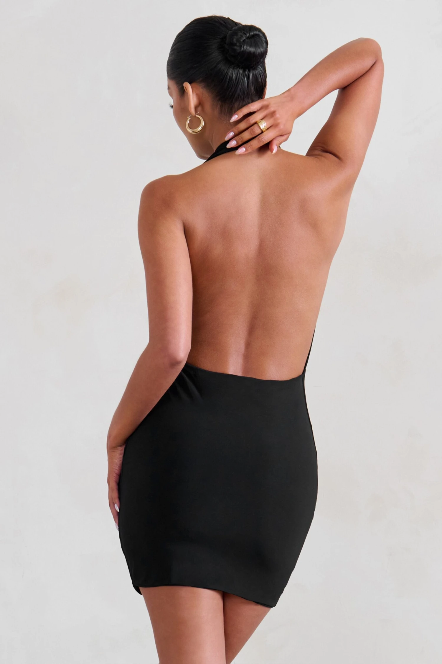 Liliana | Black Cowl Neck Mini Dress - Image 2