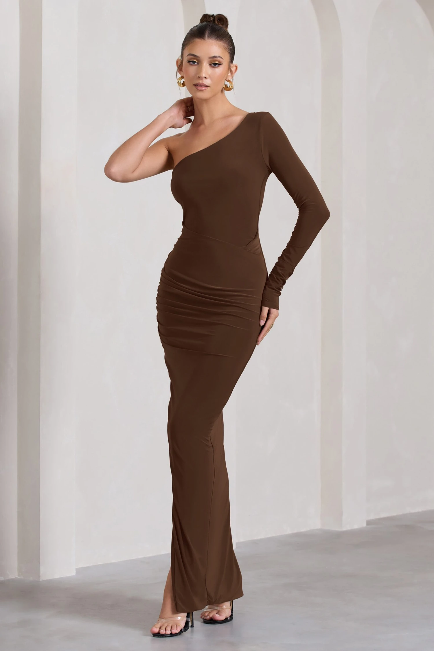 Mallory | Chocolate Brown Asymmetric Split Maxi Dress - Image 5