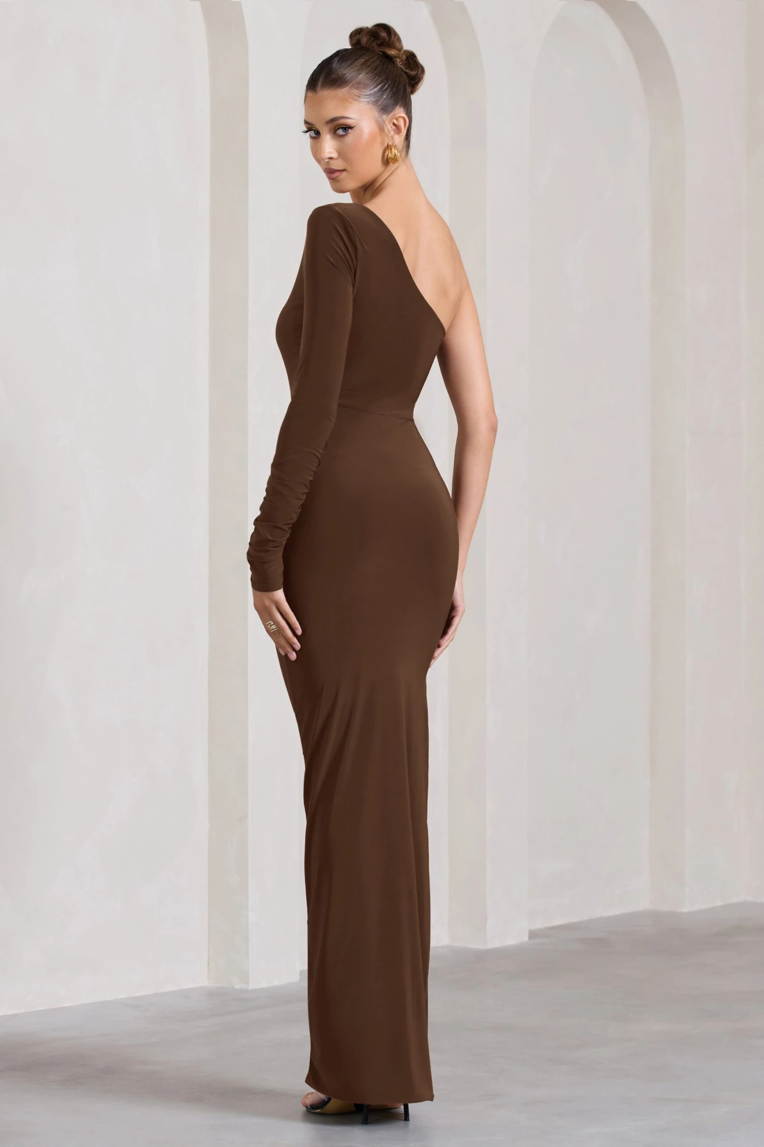 Mallory | Chocolate Brown Asymmetric Split Maxi Dress - Image 2