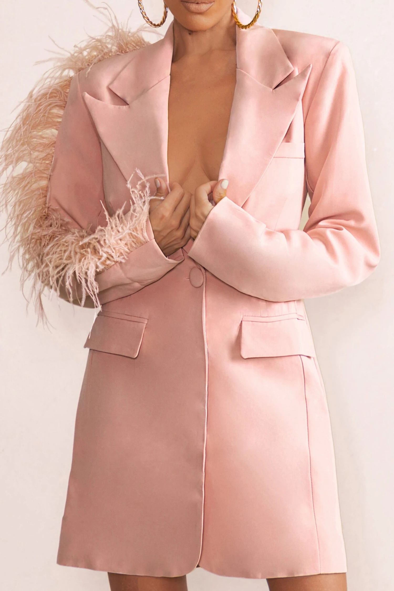 One In A Million | Pink Blazer Mini Dress With Feather Trim - Image 3